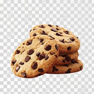 3D Freshly baked chocolate chip cookies, isolated on a white background --s 250