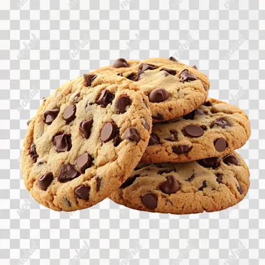 3D Freshly baked chocolate chip cookies, isolated on a white background --s 250