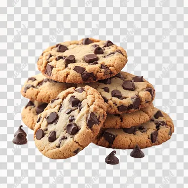 3D Freshly baked chocolate chip cookies, isolated on a white background --s 250