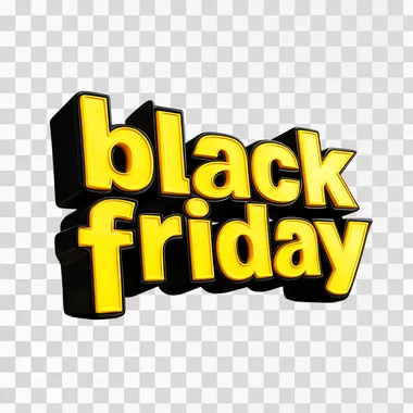 the text of "black friday", yellow and black colors, 3d style, raw style, side view, white bg
