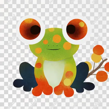 a tree frog minimalistic illustration with polka dots, cute and friendly looking