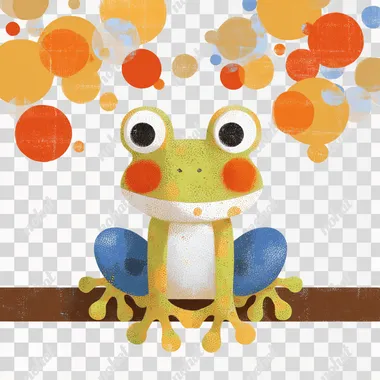 a tree frog minimalistic illustration with polka dots, cute and friendly looking