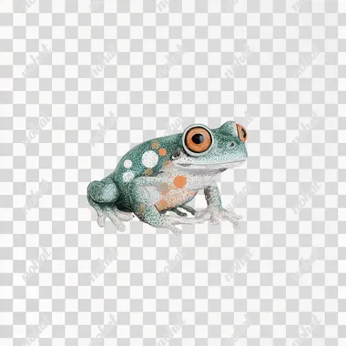 a tree frog minimalistic illustration with polka dots, cute and friendly looking
