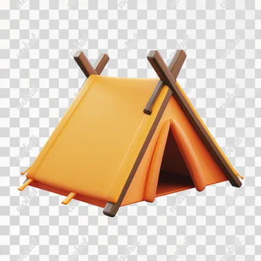 Tent 3D icon, simple design, white background, 2D illustration style, cartoon cute, high resolution