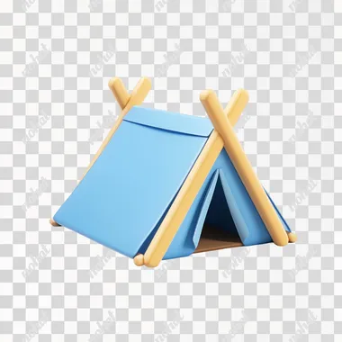 Tent 3D icon, simple design, white background, 2D illustration style, cartoon cute, high resolution