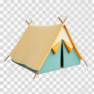 Tent 3D icon, simple design, white background, 2D illustration style, cartoon cute, high resolution