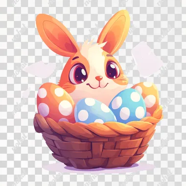 cute easter basket with polka dot eggs, vector illustration on a white background. Easter character in a flat design for a children's book or poster, vibrant color, lighting and shadows, perspective, illustration page for babies