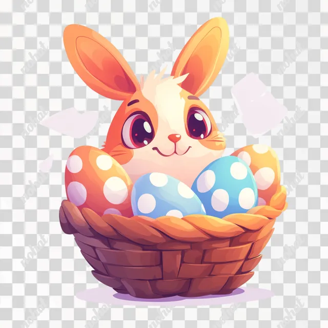 Charming Easter Basket with Polka Dot Eggs: A Children's Illustration