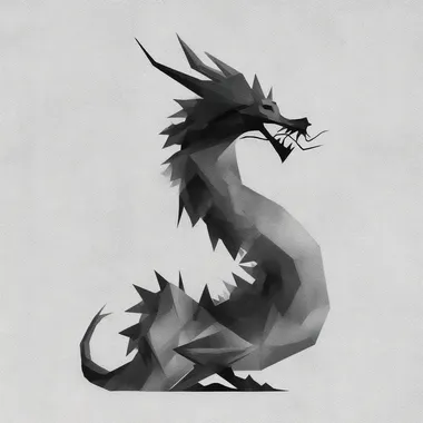 Monochromatic black and white flat minimalist vector art of a dragon, single color geometric style