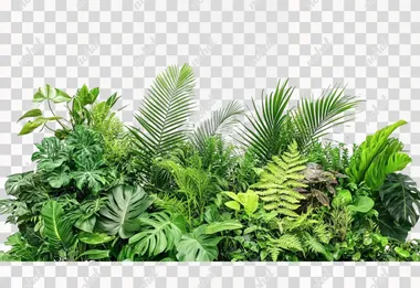 Green leaves of tropical plants bush (Monstera, palm, fern, rubber plant, pine, birds nest fern) floral arrangement indoors garden nature backdrop isolated on white background