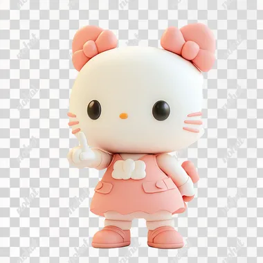 Hello Kitty looking to her left and pointing, white background