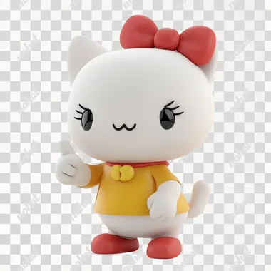 Hello Kitty looking to her left and pointing, white background