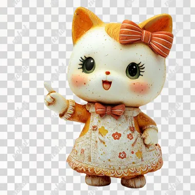 Hello Kitty looking to her left and pointing, white background