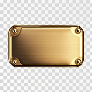 golden shiny name tag with decorative elements on a white background, top view.