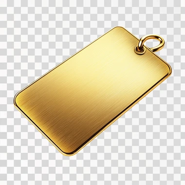 golden shiny name tag with decorative elements on a white background, top view.