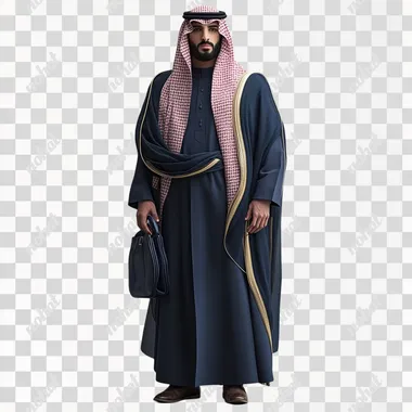 generate a basic saudi uniform for staff with human model dark blue