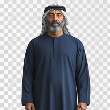 generate a basic saudi uniform for staff with human model dark blue