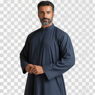 generate a basic saudi uniform for staff with human model dark blue