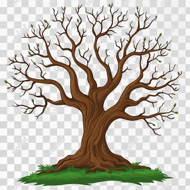 cartoon large tree with large tree trunk, family tree with branches no leaves
