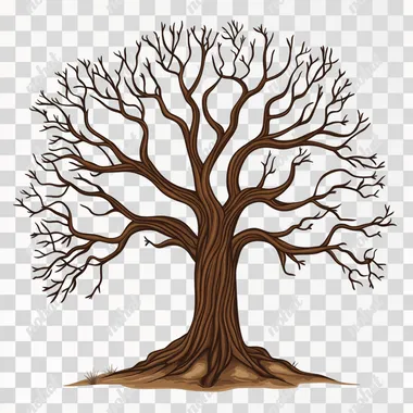 cartoon large tree with large tree trunk, family tree with branches no leaves