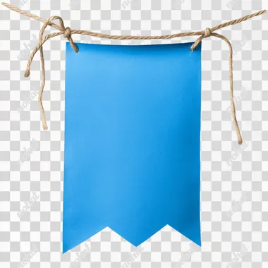 blank blue banner that hangs from a string on a clear png