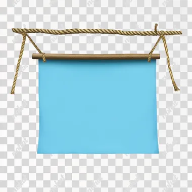 blank blue banner that hangs from a string on a clear png
