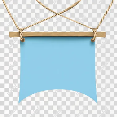blank blue banner that hangs from a string on a clear png