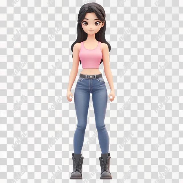 PNG Full body female Zepeto avatar in pink top and jeans, K-pop style