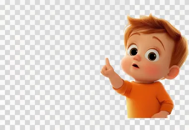 Illustrations for children,Baby pointing and explaining,background is white,pixar