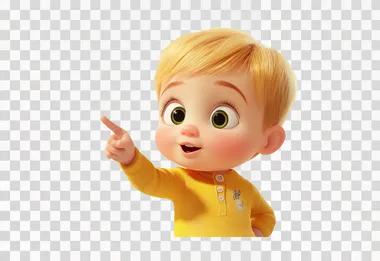 Illustrations for children,Baby pointing and explaining,background is white,pixar