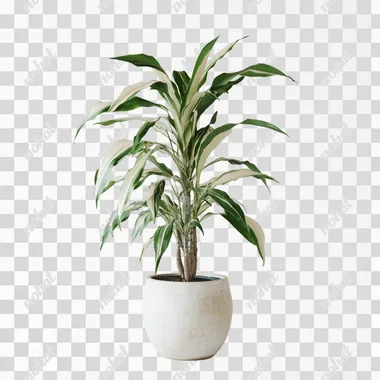 A realistic photograph of an entirely white potted Dracaena lutea, a large indoor plant with long leaves and multiple stalks that can grow to about three meters in height, isolated on a solid white background, shot using a Canon EOS camera with beautiful soft lighting and natural colors.