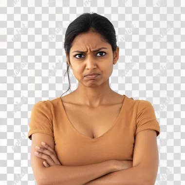 Upset confused bad emotional and thinking indian woman, Unhappy stressed female, standing feeling depressed dramatic scene looking at camera, white background