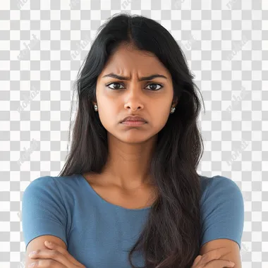 Upset confused bad emotional and thinking indian woman, Unhappy stressed female, standing feeling depressed dramatic scene looking at camera, white background