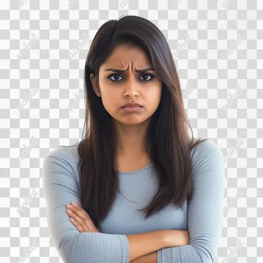 Upset confused bad emotional and thinking indian woman, Unhappy stressed female, standing feeling depressed dramatic scene looking at camera, white background