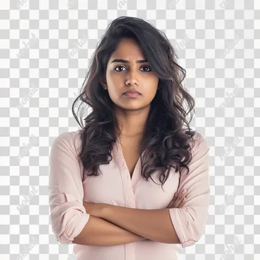 Upset confused bad emotional and thinking indian woman, Unhappy stressed female, standing feeling depressed dramatic scene looking at camera, white background