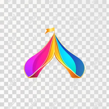 a circus tent logo, with bright and colorful colors, a cartoonish style, game art style, white background, border outline, gold metal material, gold frame, simple design