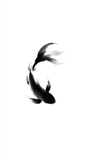 koi fish, minimalist Japanese sumi-e ink painting, black ink on white background, zen style, centered composition  --raw    imhuekl