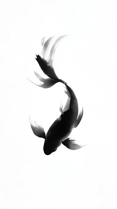 koi fish, minimalist Japanese sumi-e ink painting, black ink on white background, zen style, centered composition  --raw    imhuekl