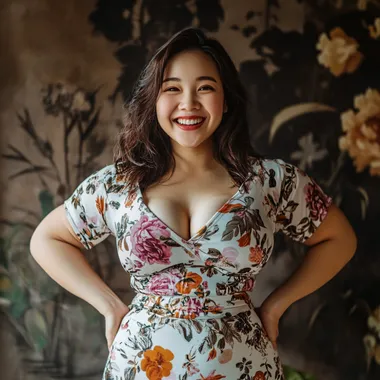 A asian woman happy about losing weight