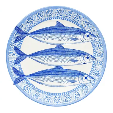three sardineson the plate, icon Solid blue line, Top view, on white background rofile z6j9moe