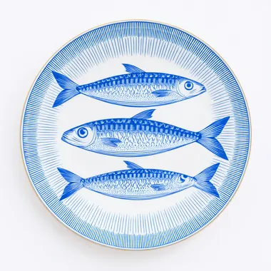 three sardineson the plate, icon Solid blue line, Top view, on white background rofile z6j9moe
