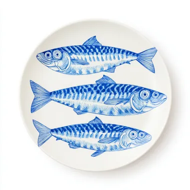 three sardineson the plate, icon Solid blue line, Top view, on white background rofile z6j9moe