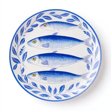 three sardineson the plate, icon Solid blue line, Top view, on white background rofile z6j9moe