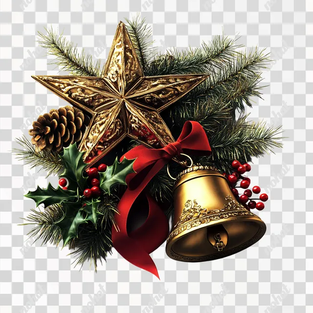 PNG Elegant Christmas Star and Bell Decoration for Living Room Festivities