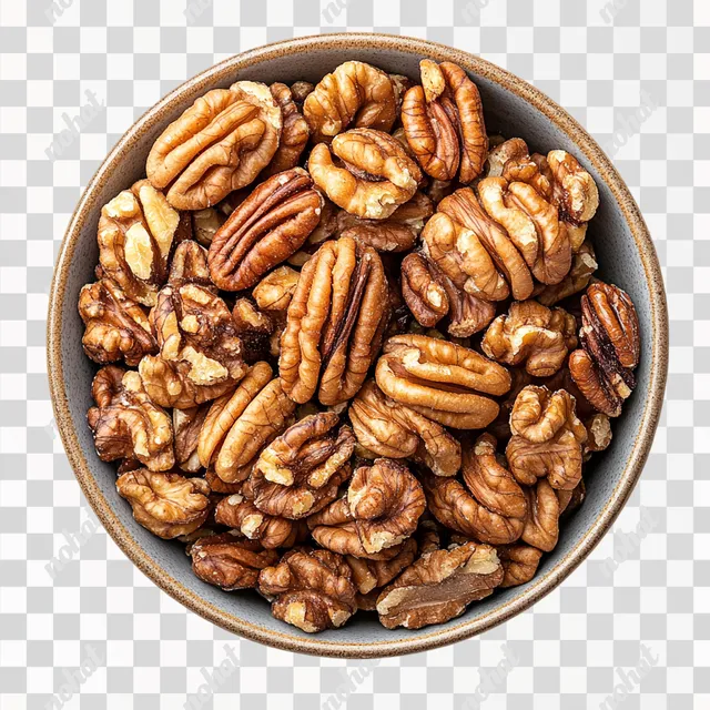 PNG Bowl of Walnuts and Pecans on Dining Table with White Surface