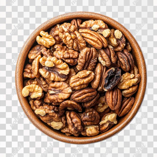 PNG Bowl of Walnuts and Pecans on White Table in Cozy Living Room