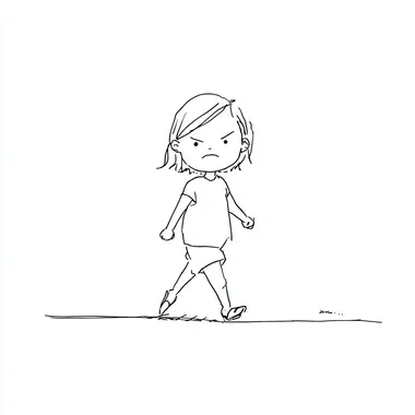 cute little girl with an angry expression, walking, anime style, soft pastel colors, chibi proportions, highly detailed, white background, crayon art style, textured lines, soft edges, playful and colorful rofile 5qf5vev