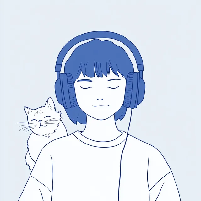 Cat and Music: Minimalist Line Art Illustration