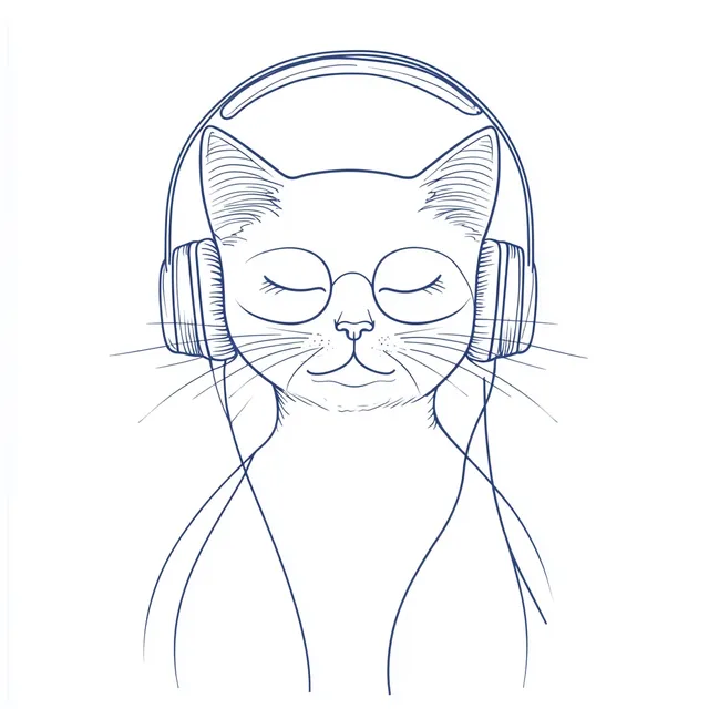 Minimalist Cat Listening to Music in Headphones