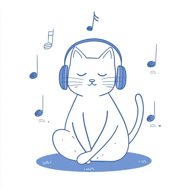 Minimalist Cat Listening to Music